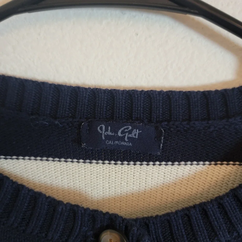 John Galt Stripe Amalie Button Front Cardigan Cotton Nautical Navy Blue Cream OS